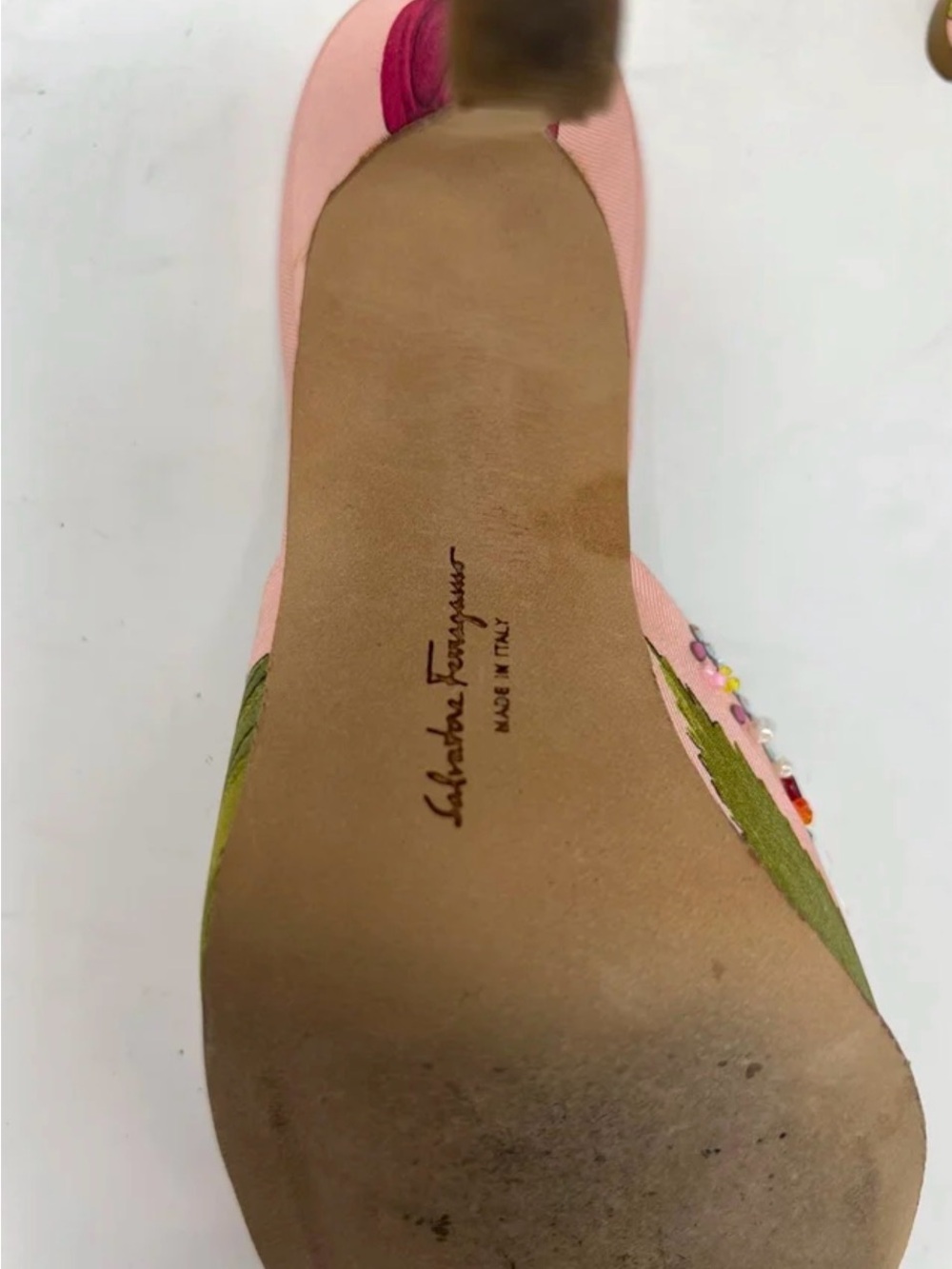 Vintage Salvatore Ferragamo Pink Floral Beaded Slip-On Mules - Picture 11 of 13